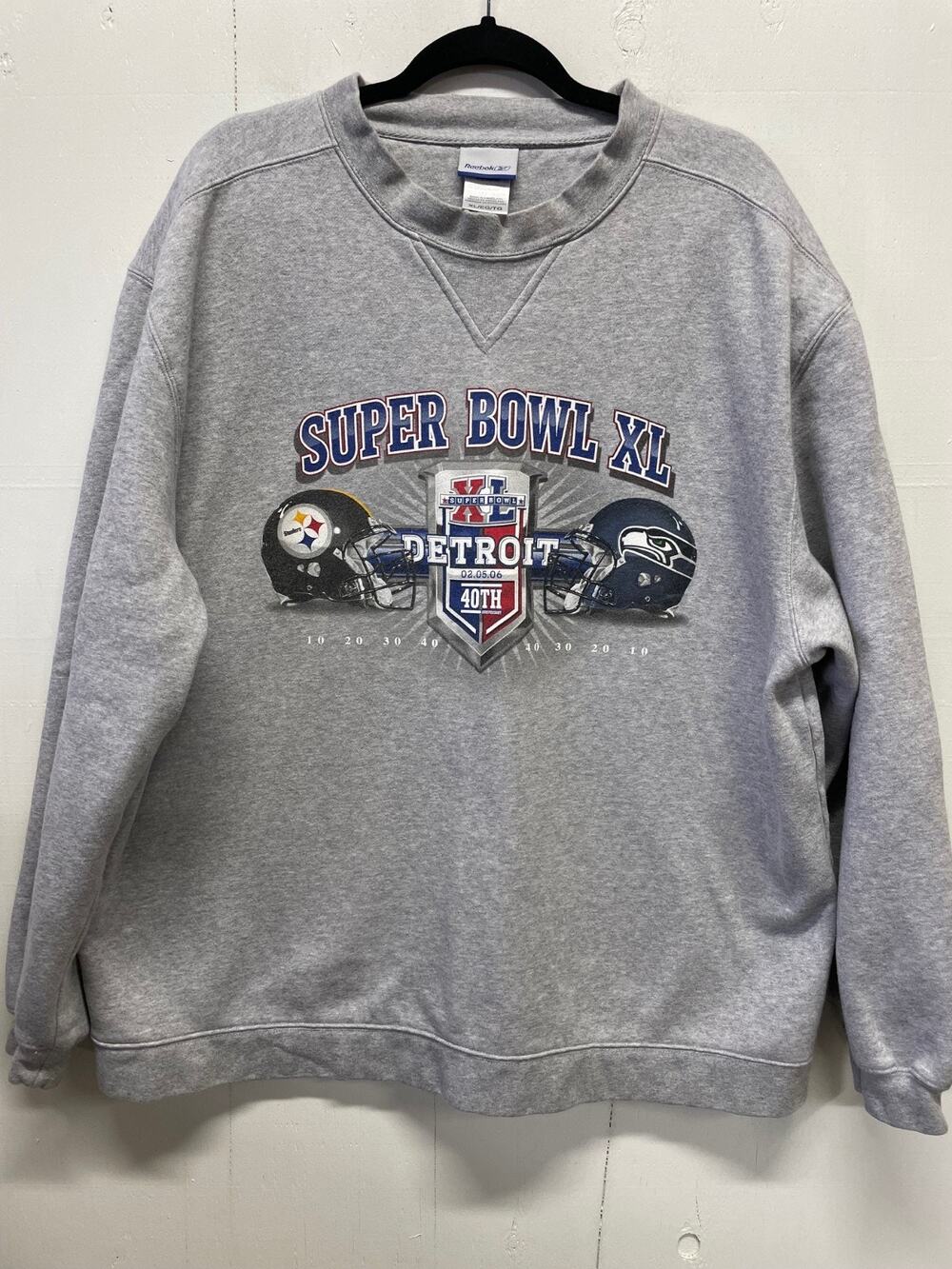 Reebok Superbowl 40th Sweatshirt Size XL Steelers vs Seahawks 02-05-06 Detroit